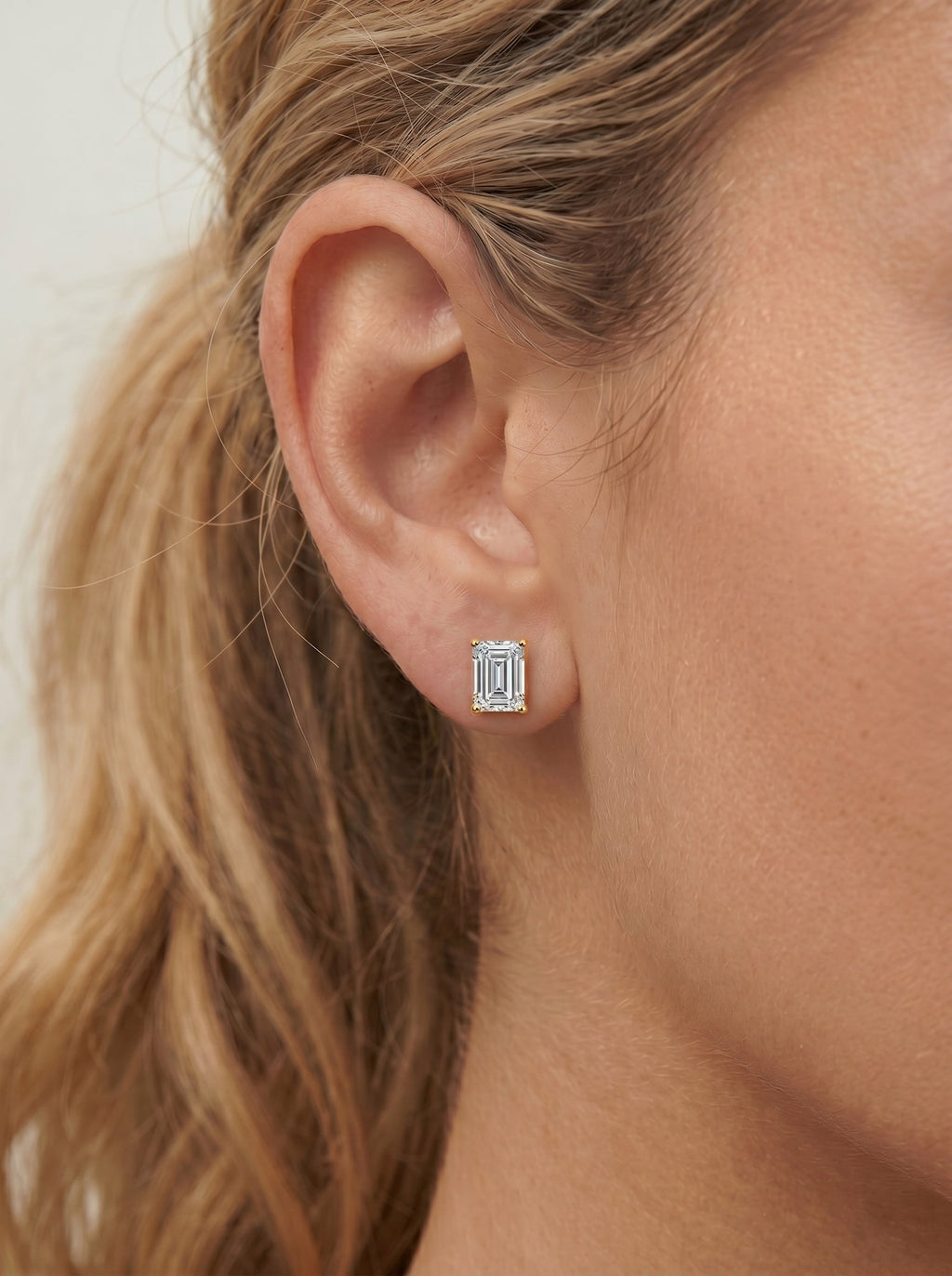 Lab Grown Diamond Emerald Solitaire Stud Earrings
