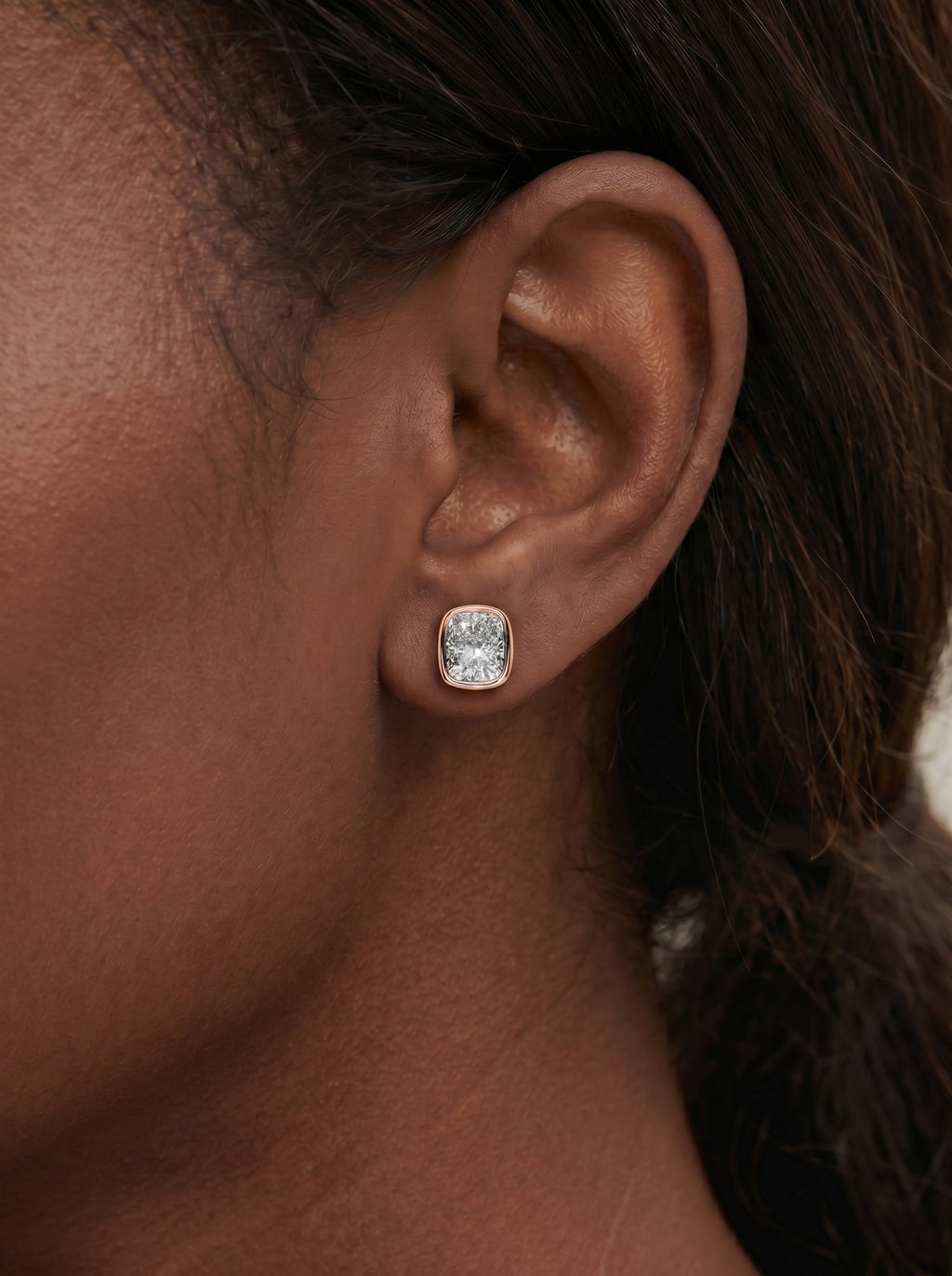 Lab Grown Diamond Cushion Button Earrings