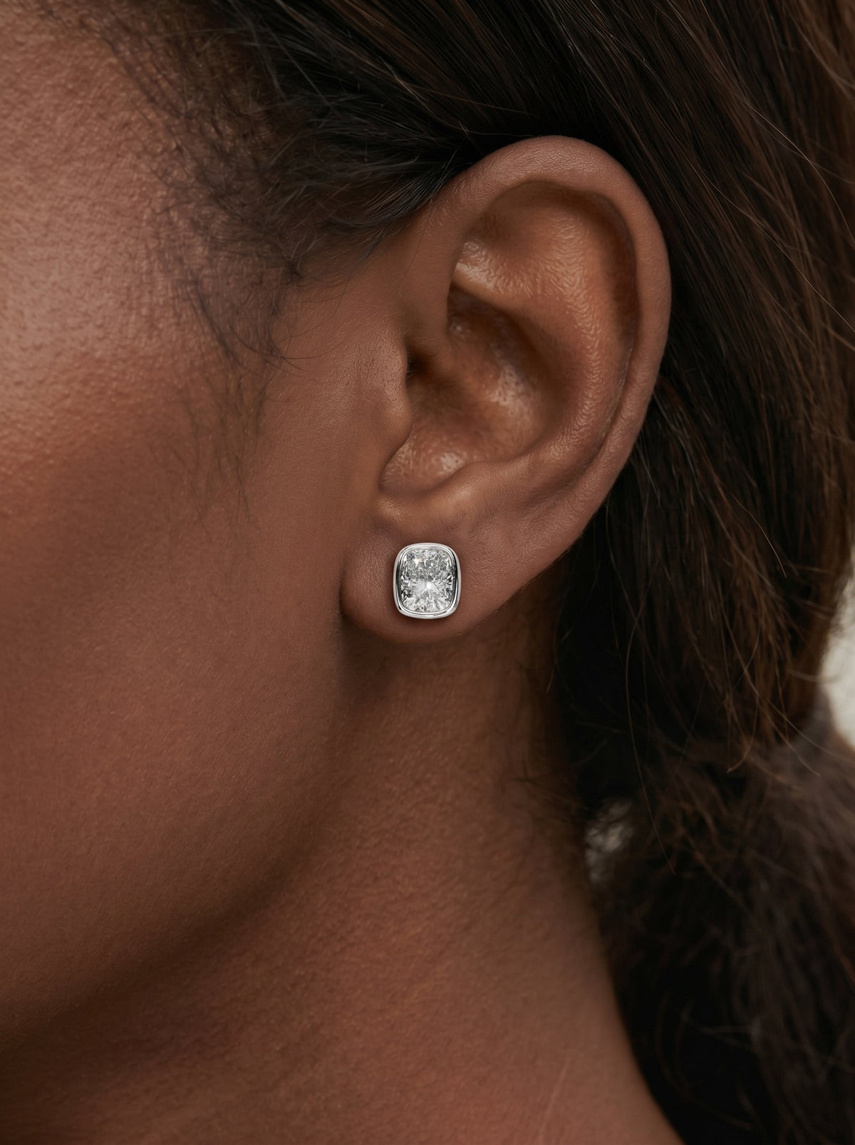 Lab Grown Diamond Cushion Button Earrings