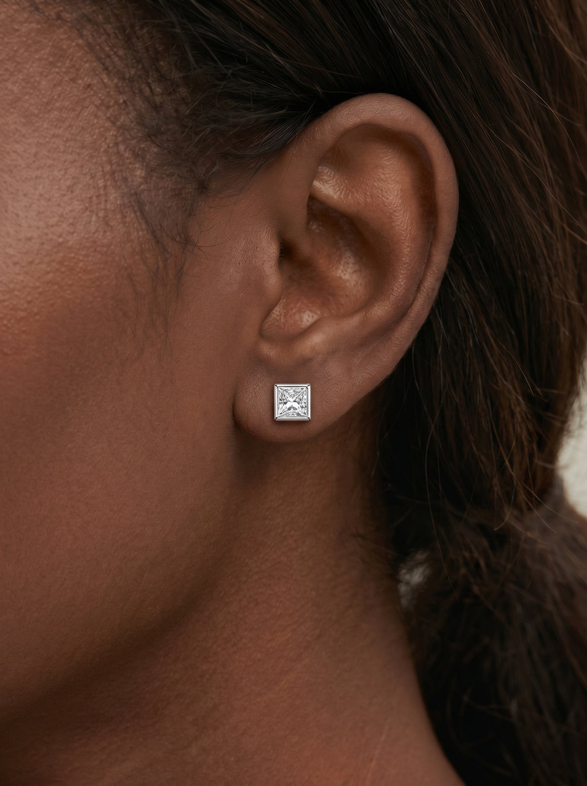 Lab Grown Diamond Sharp Square Bezel Earrings