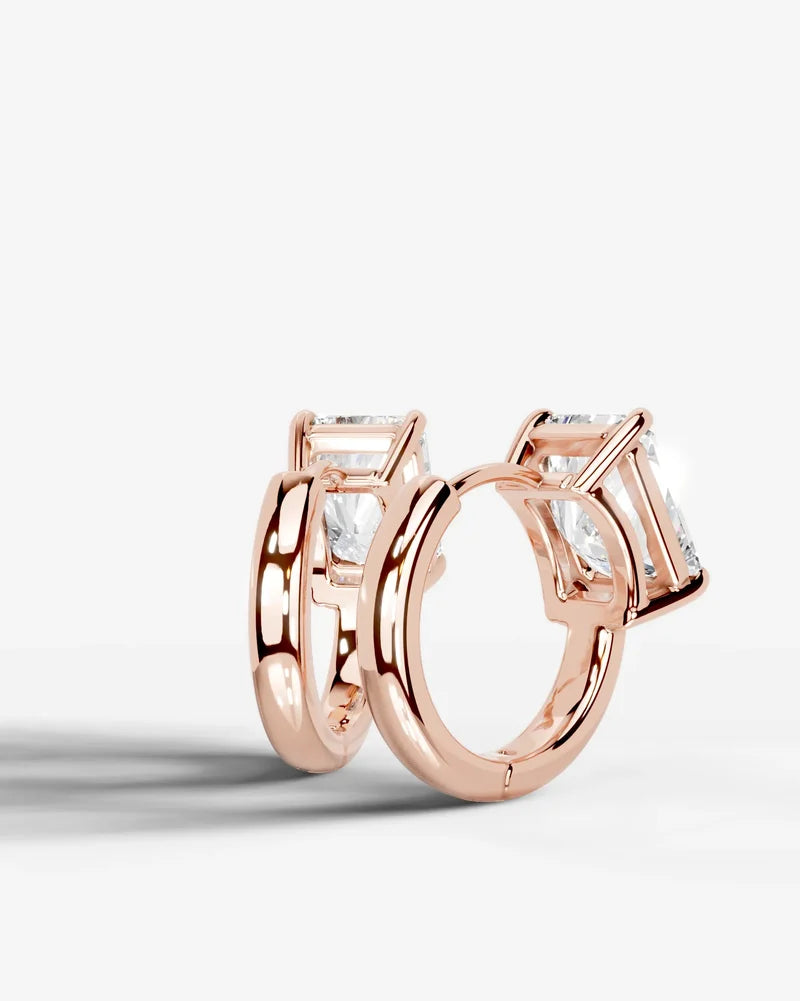 Lab Grown Diamond Elongated Radiant Solitaire Huggie Hoop Earrings