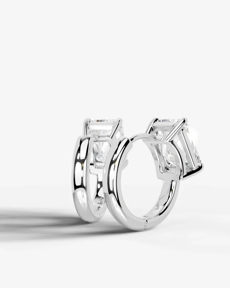 Lab Grown Diamond Elongated Radiant Solitaire Huggie Hoop Earrings