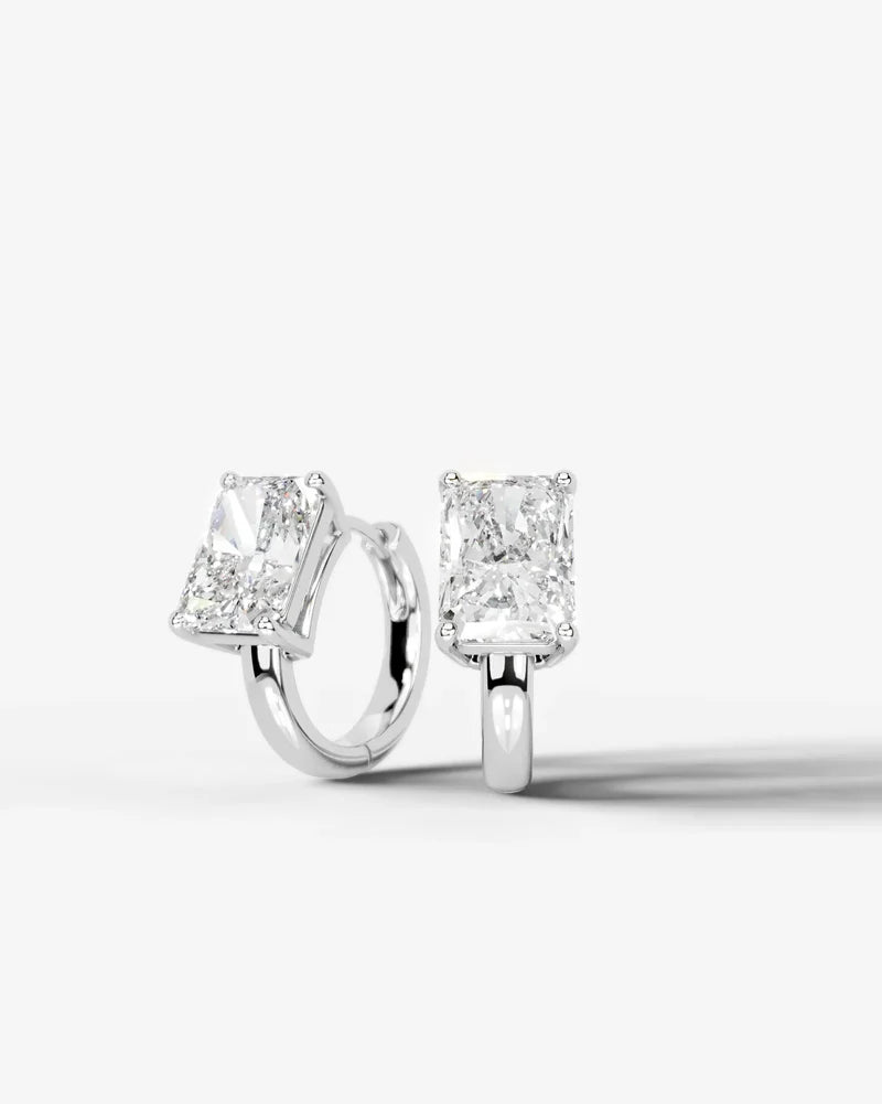Lab Grown Diamond Elongated Radiant Solitaire Huggie Hoop Earrings