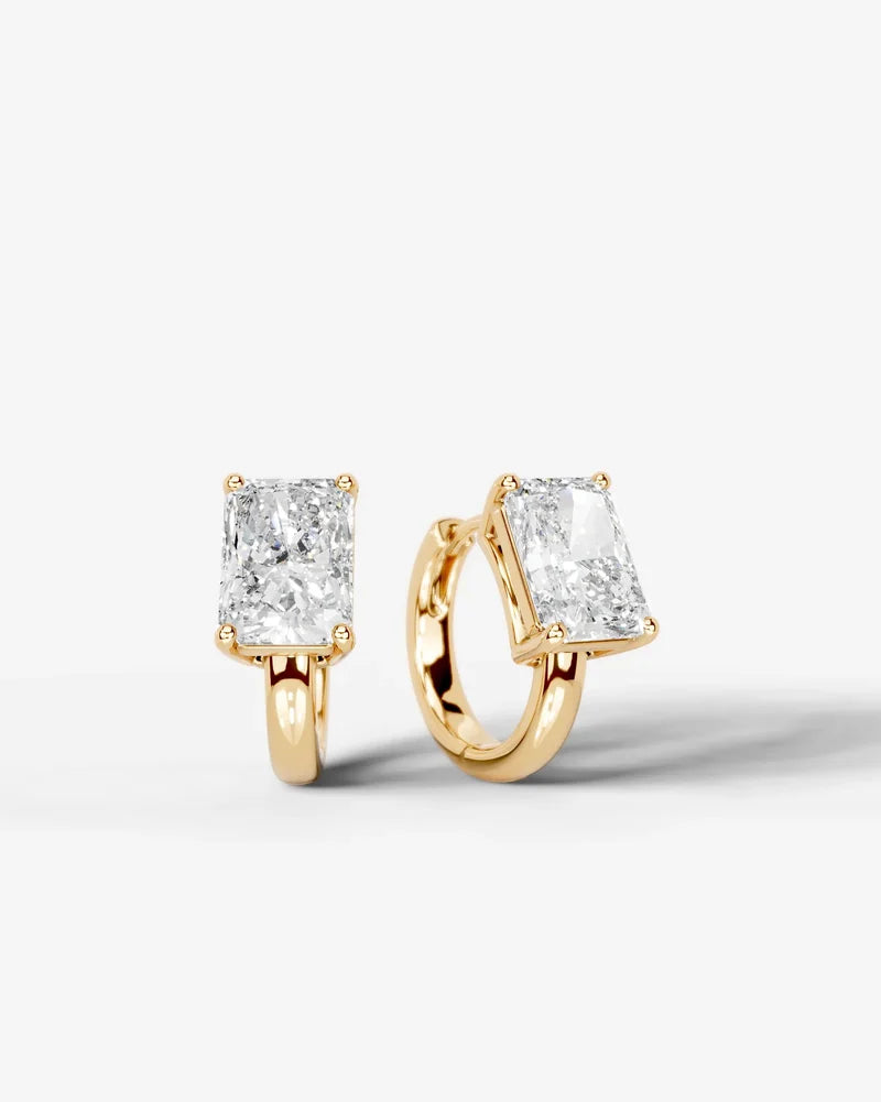 Lab Grown Diamond Elongated Radiant Solitaire Huggie Hoop Earrings