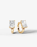 Lab Grown Diamond Elongated Radiant Solitaire Huggie Hoop Earrings