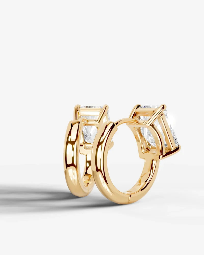 Lab Grown Diamond Elongated Radiant Solitaire Huggie Hoop Earrings