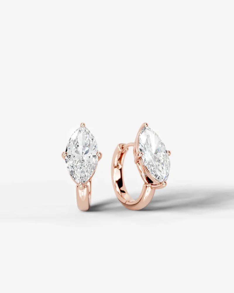 Lab Grown Diamond Marquise Cut Solitaire Huggie Hoop Earrings