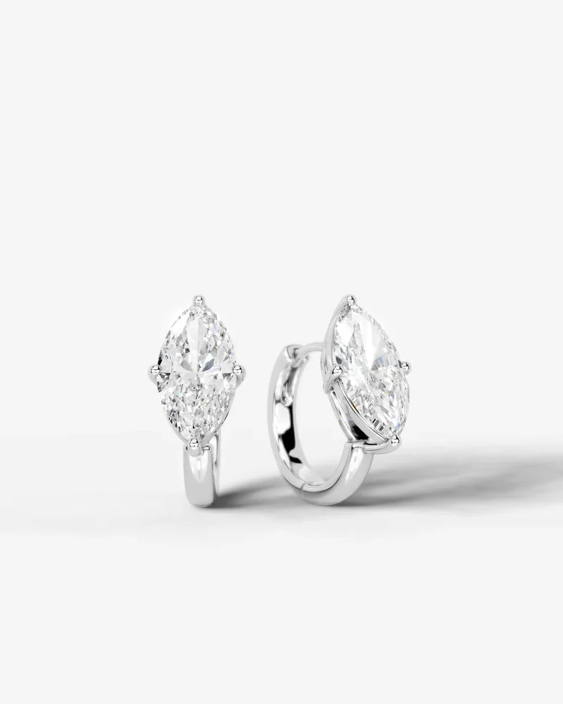 Lab Grown Diamond Marquise Cut Solitaire Huggie Hoop Earrings