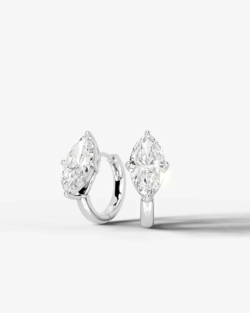 Lab Grown Diamond Marquise Cut Solitaire Huggie Hoop Earrings