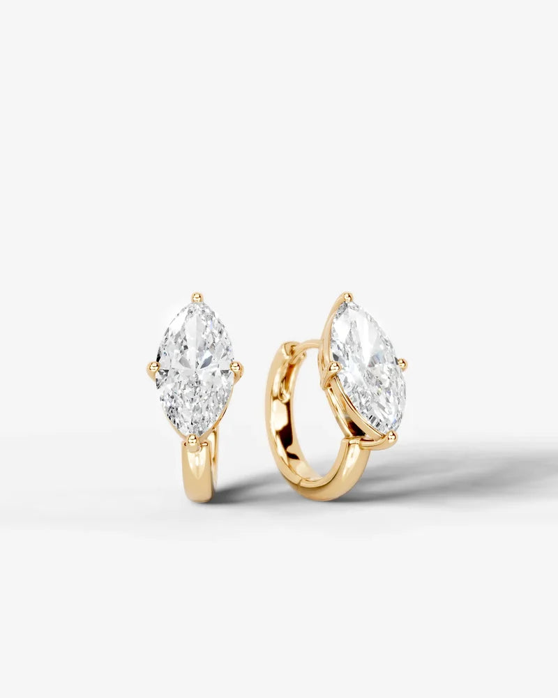 Lab Grown Diamond Marquise Cut Solitaire Huggie Hoop Earrings