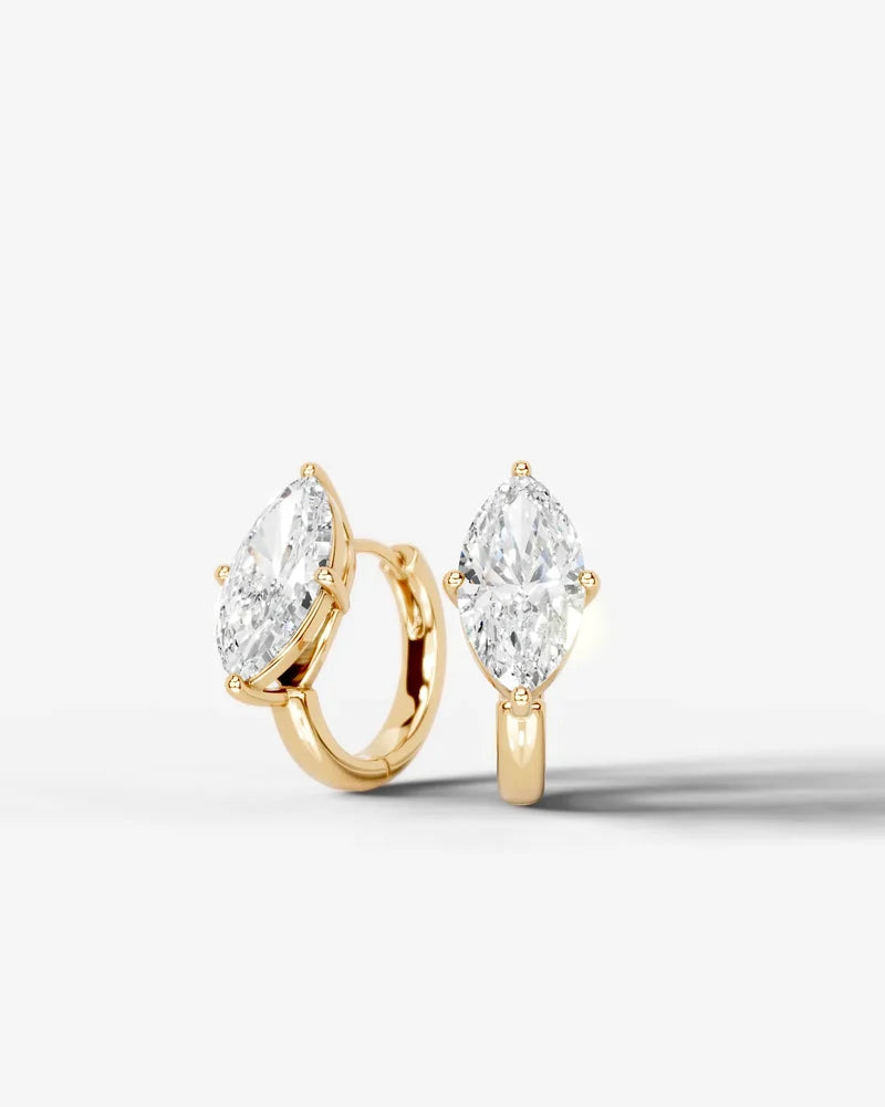 Lab Grown Diamond Marquise Cut Solitaire Huggie Hoop Earrings