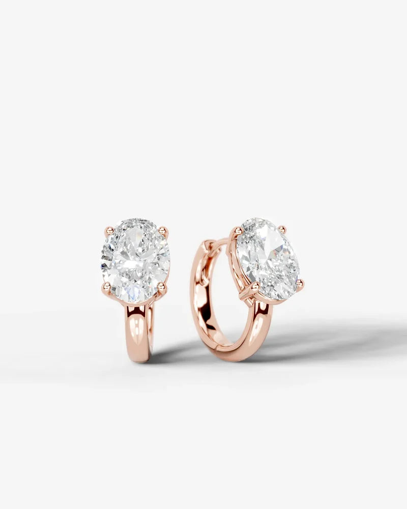 Lab Grown Diamond Oval Solitaire Huggie Hoop Earrings
