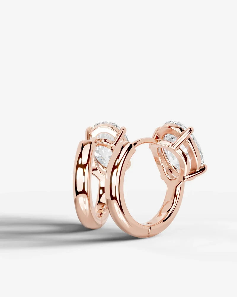 Lab Grown Diamond Oval Solitaire Huggie Hoop Earrings