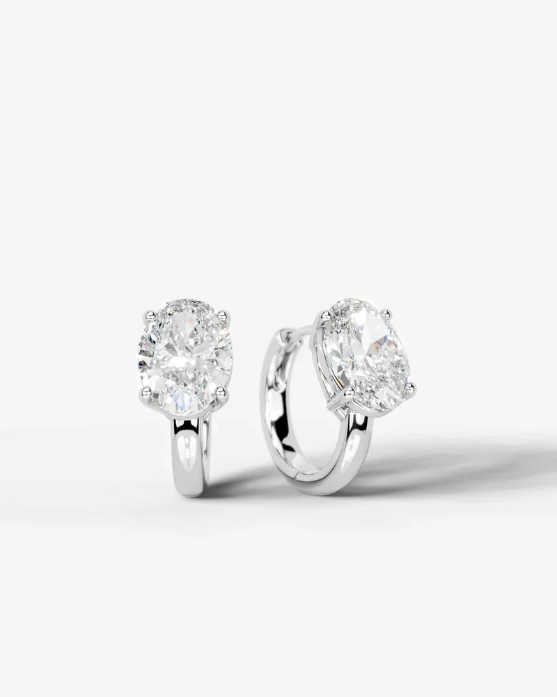 Lab Grown Diamond Oval Solitaire Huggie Hoop Earrings