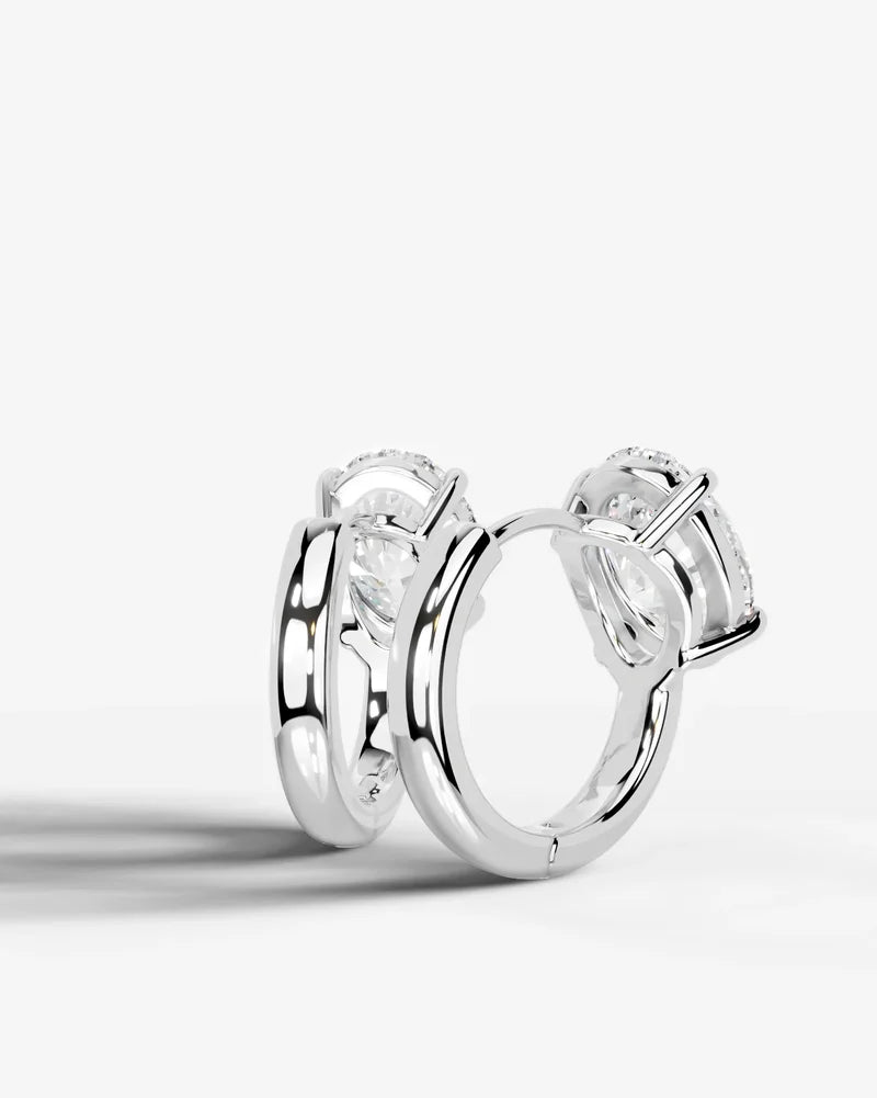 Lab Grown Diamond Oval Solitaire Huggie Hoop Earrings