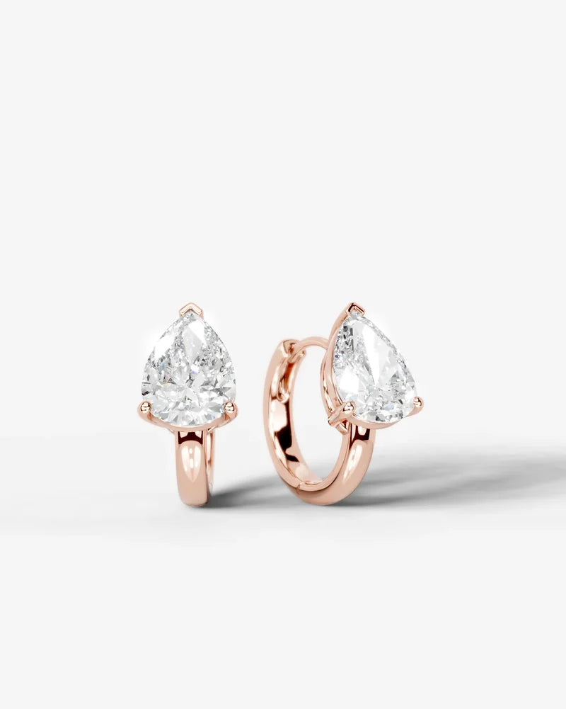 Lab Grown Diamond Teardrop Pear Solitaire Huggie Hoop Earrings