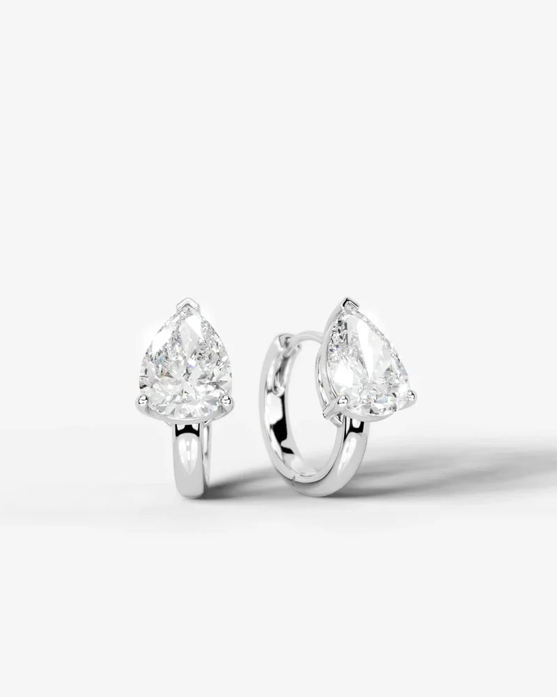 Lab Grown Diamond Teardrop Pear Solitaire Huggie Hoop Earrings