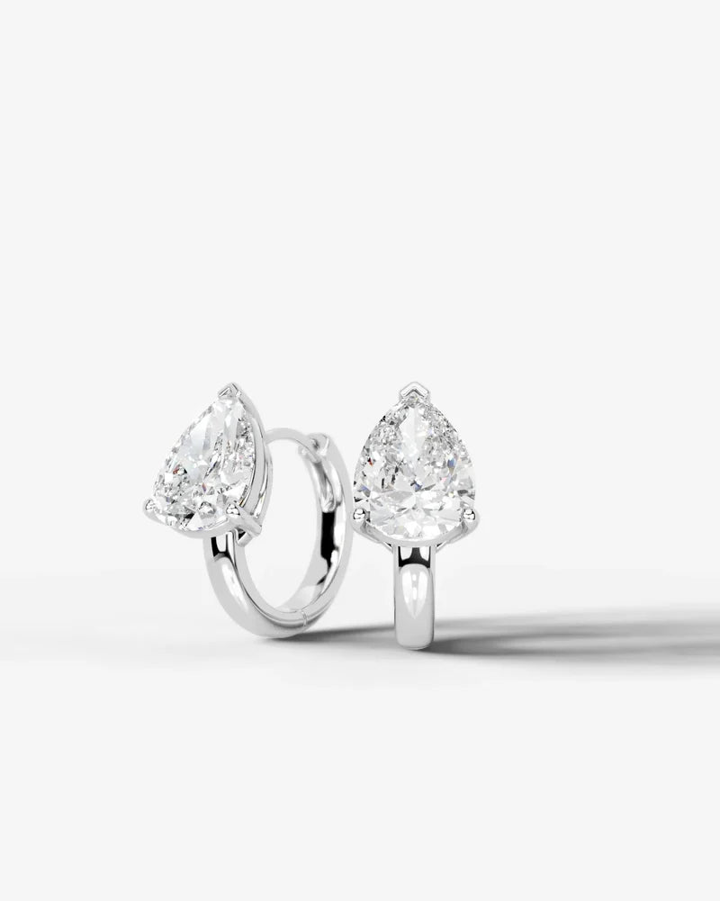 Lab Grown Diamond Teardrop Pear Solitaire Huggie Hoop Earrings
