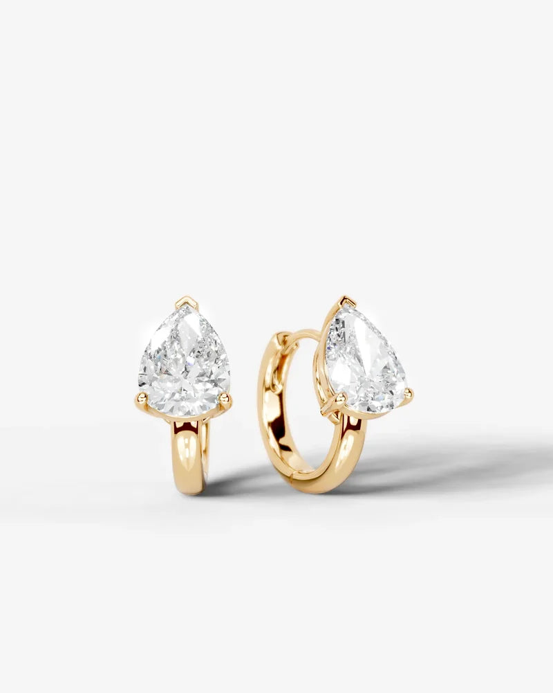 Lab Grown Diamond Teardrop Pear Solitaire Huggie Hoop Earrings
