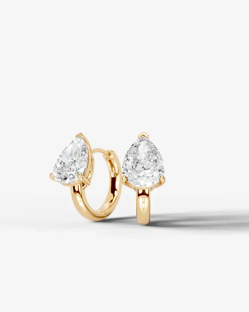 Lab Grown Diamond Teardrop Pear Solitaire Huggie Hoop Earrings