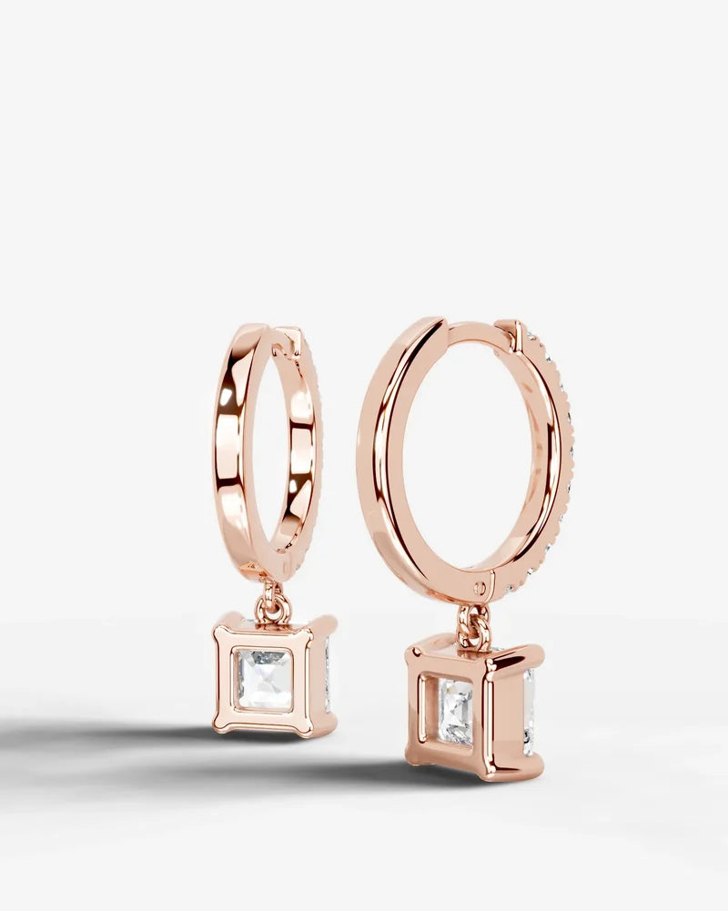 Lab Grown Diamond Asscher Cut Pavé Dangle Huggie Hoop Earrings