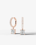 Lab Grown Diamond Asscher Cut Pavé Dangle Huggie Hoop Earrings