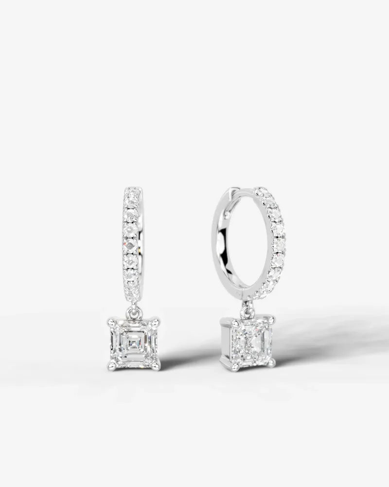 Lab Grown Diamond Asscher Cut Pavé Dangle Huggie Hoop Earrings