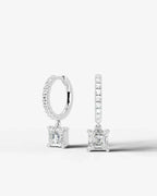 Lab Grown Diamond Asscher Cut Pavé Dangle Huggie Hoop Earrings