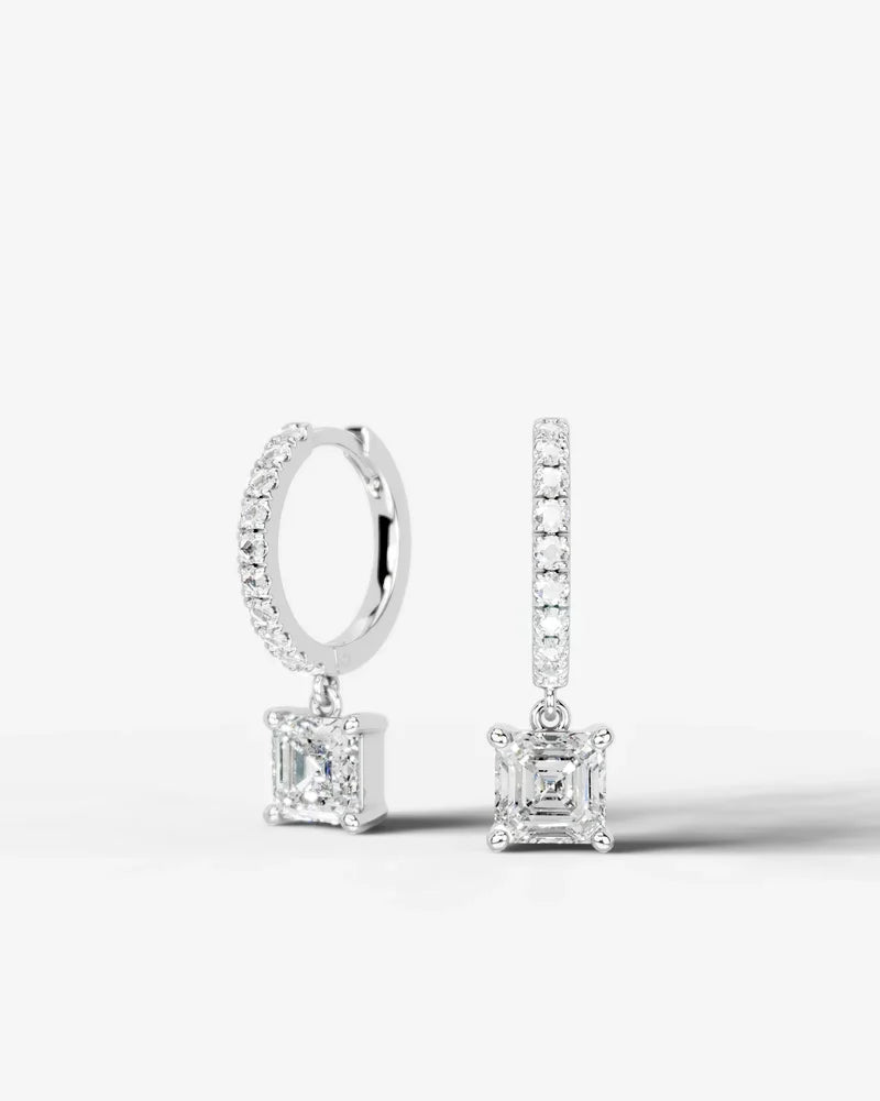 Lab Grown Diamond Asscher Cut Pavé Dangle Huggie Hoop Earrings
