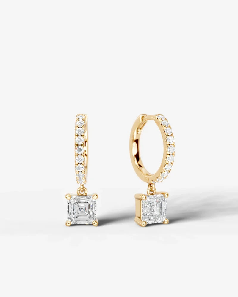 Lab Grown Diamond Asscher Cut Pavé Dangle Huggie Hoop Earrings