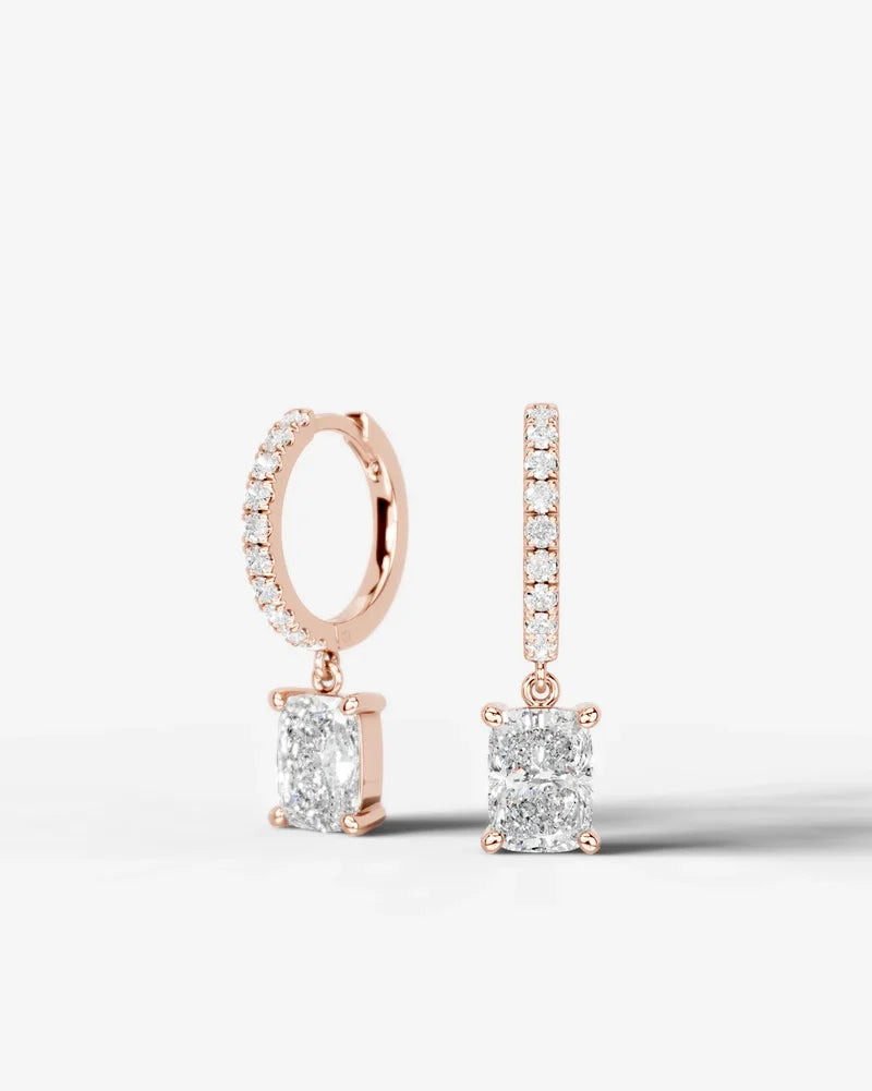 Lab Grown Diamond Elongated Cushion Cut Pavé Dangle Huggie Hoop Earrings