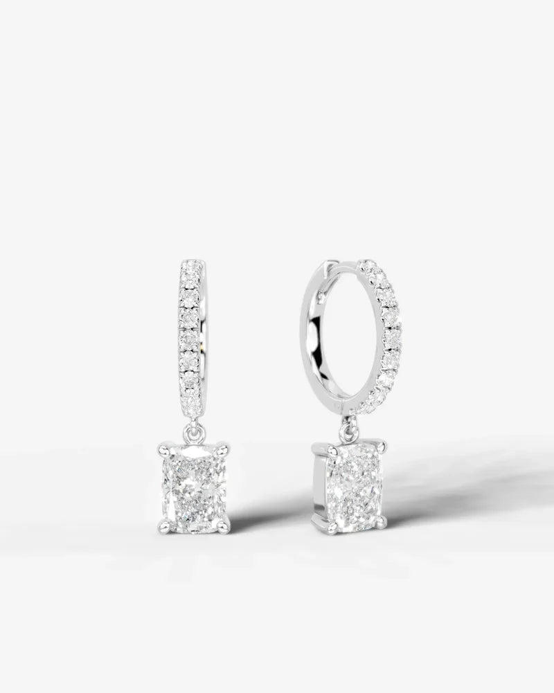 Lab Grown Diamond Elongated Cushion Cut Pavé Dangle Huggie Hoop Earrings