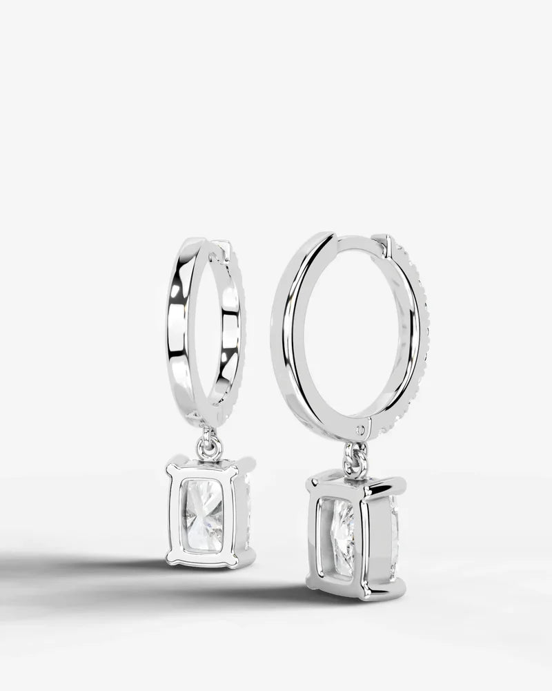 Lab Grown Diamond Elongated Cushion Cut Pavé Dangle Huggie Hoop Earrings