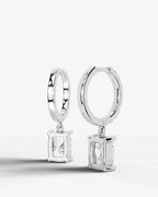 Lab Grown Diamond Elongated Cushion Cut Pavé Dangle Huggie Hoop Earrings