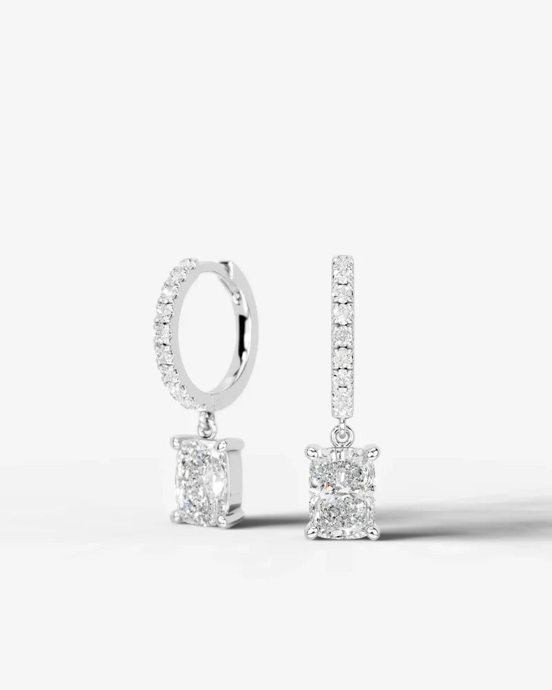 Lab Grown Diamond Elongated Cushion Cut Pavé Dangle Huggie Hoop Earrings