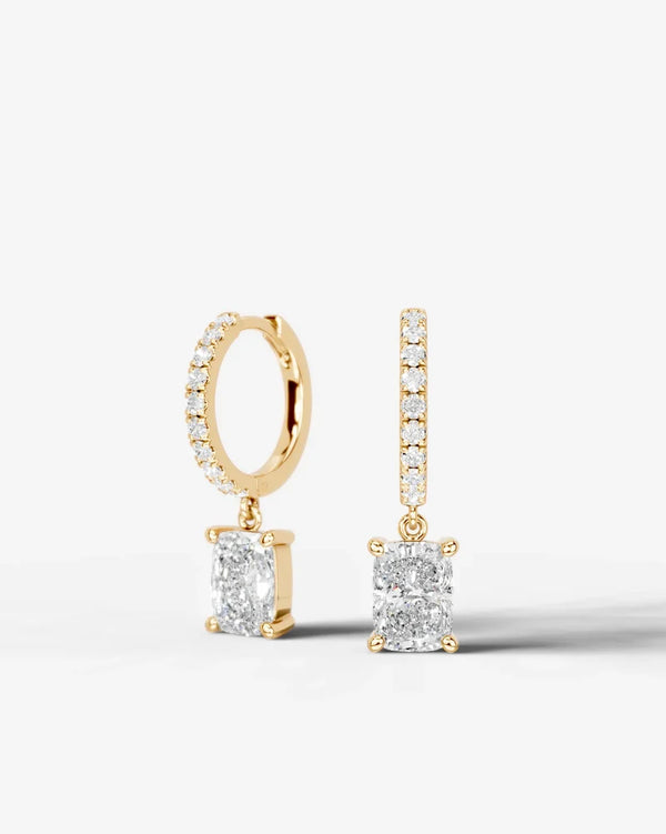 Lab Grown Diamond Elongated Cushion Cut Pavé Dangle Huggie Hoop Earrings