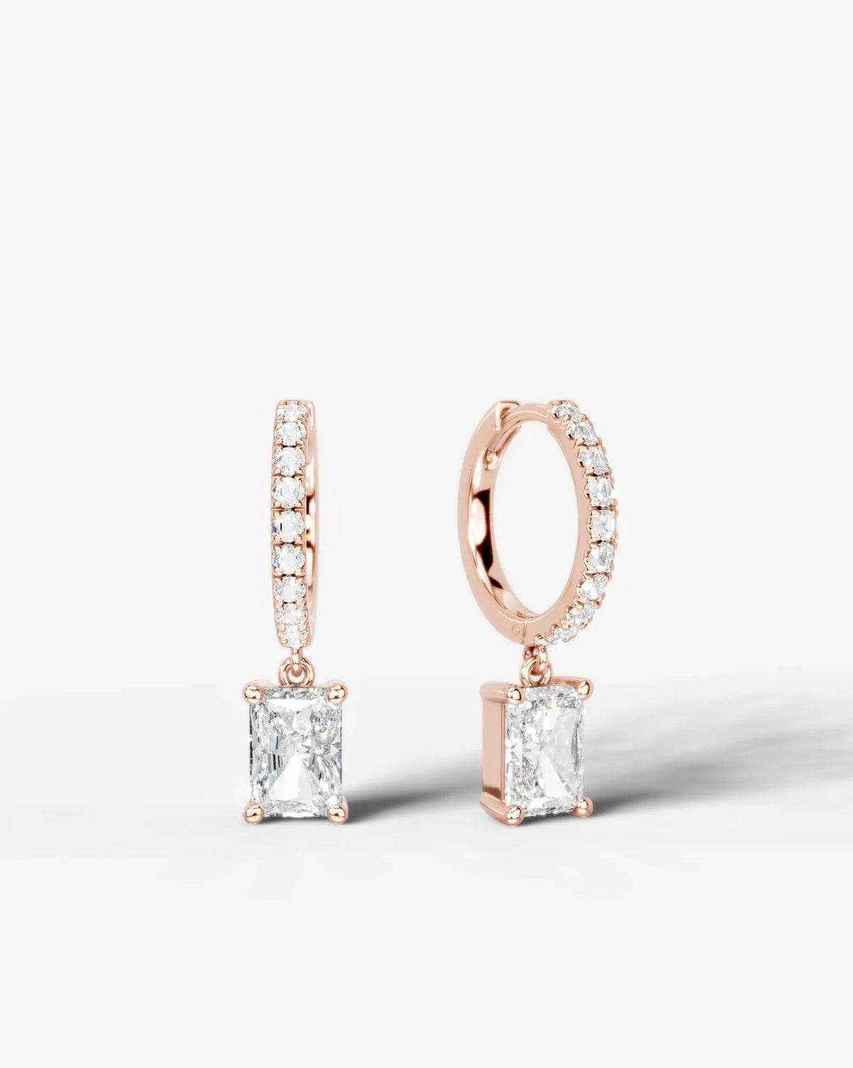 Lab Grown Diamond Elongated Radiant Drop Pavé Hoop Earrings