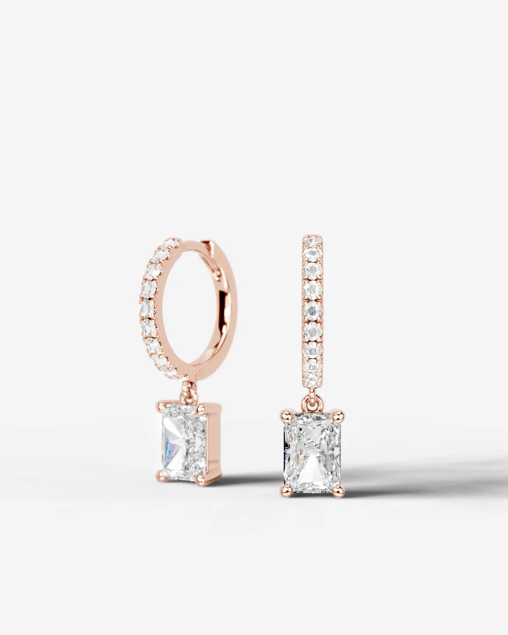 Lab Grown Diamond Elongated Radiant Drop Pavé Hoop Earrings