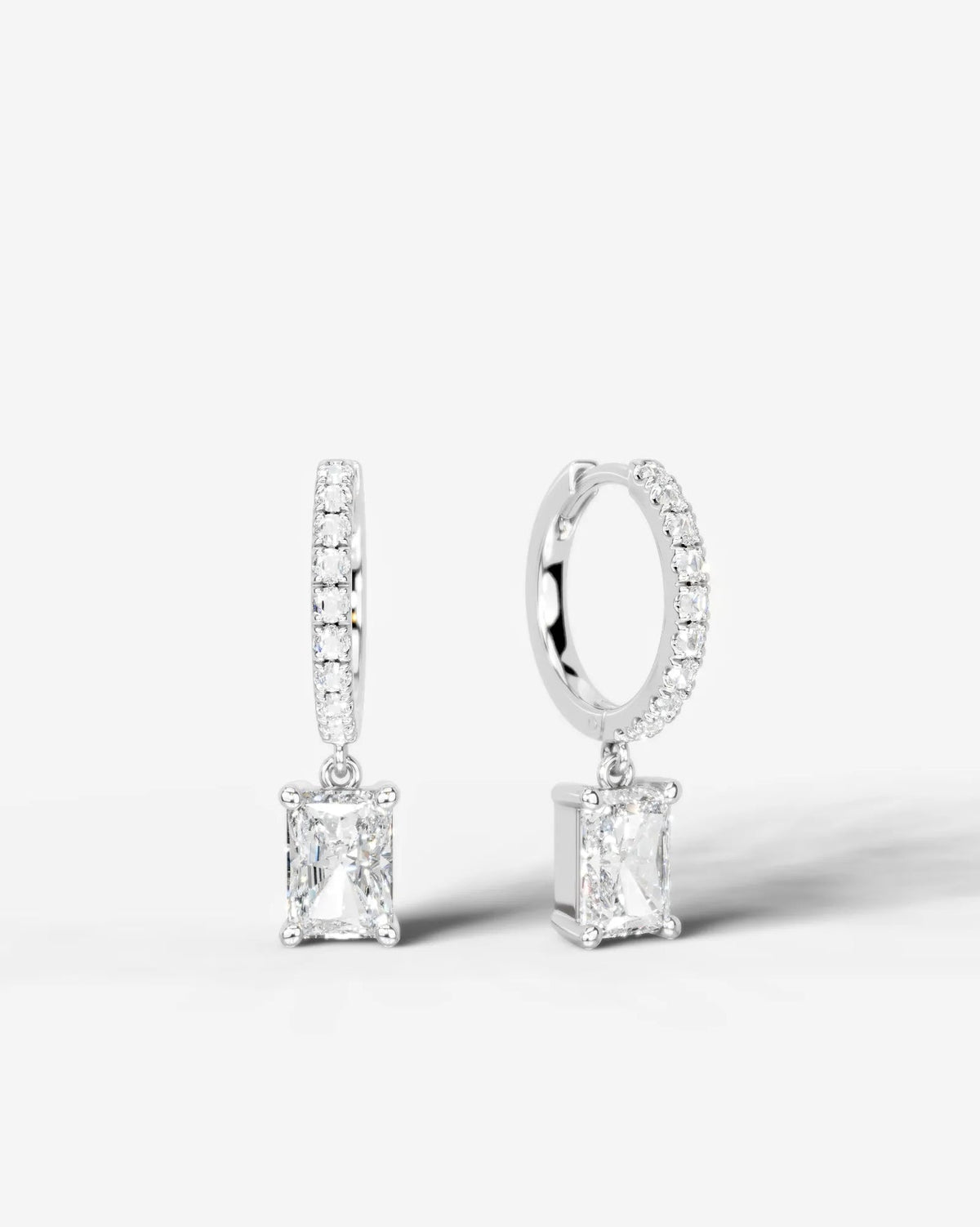 Lab Grown Diamond Elongated Radiant Drop Pavé Hoop Earrings