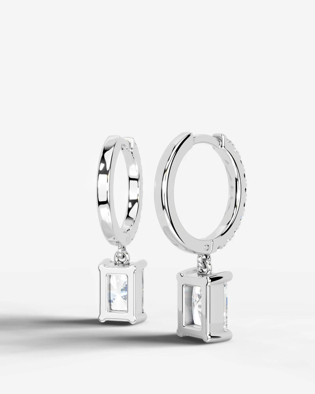 Lab Grown Diamond Elongated Radiant Drop Pavé Hoop Earrings