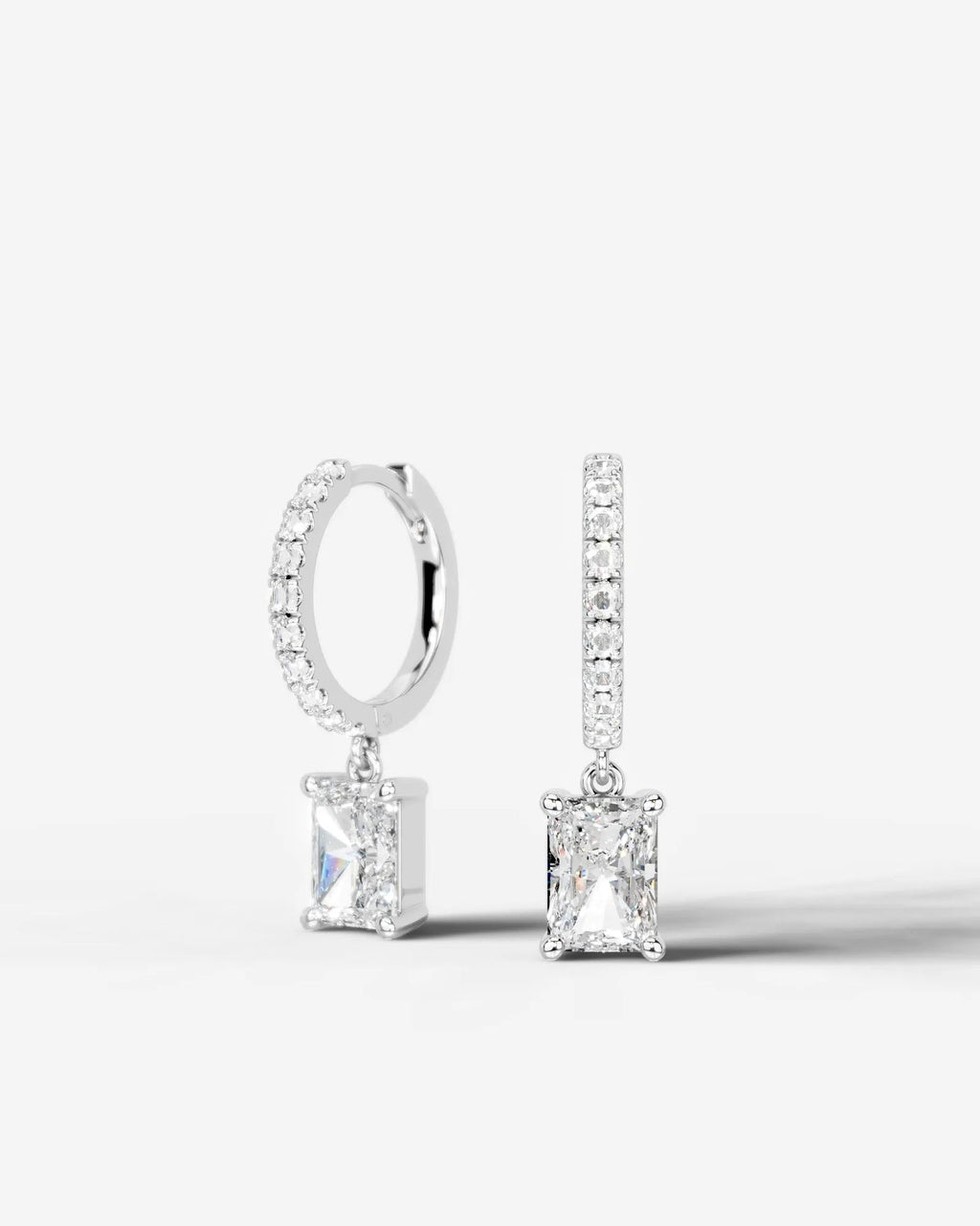 Lab Grown Diamond Elongated Radiant Drop Pavé Hoop Earrings