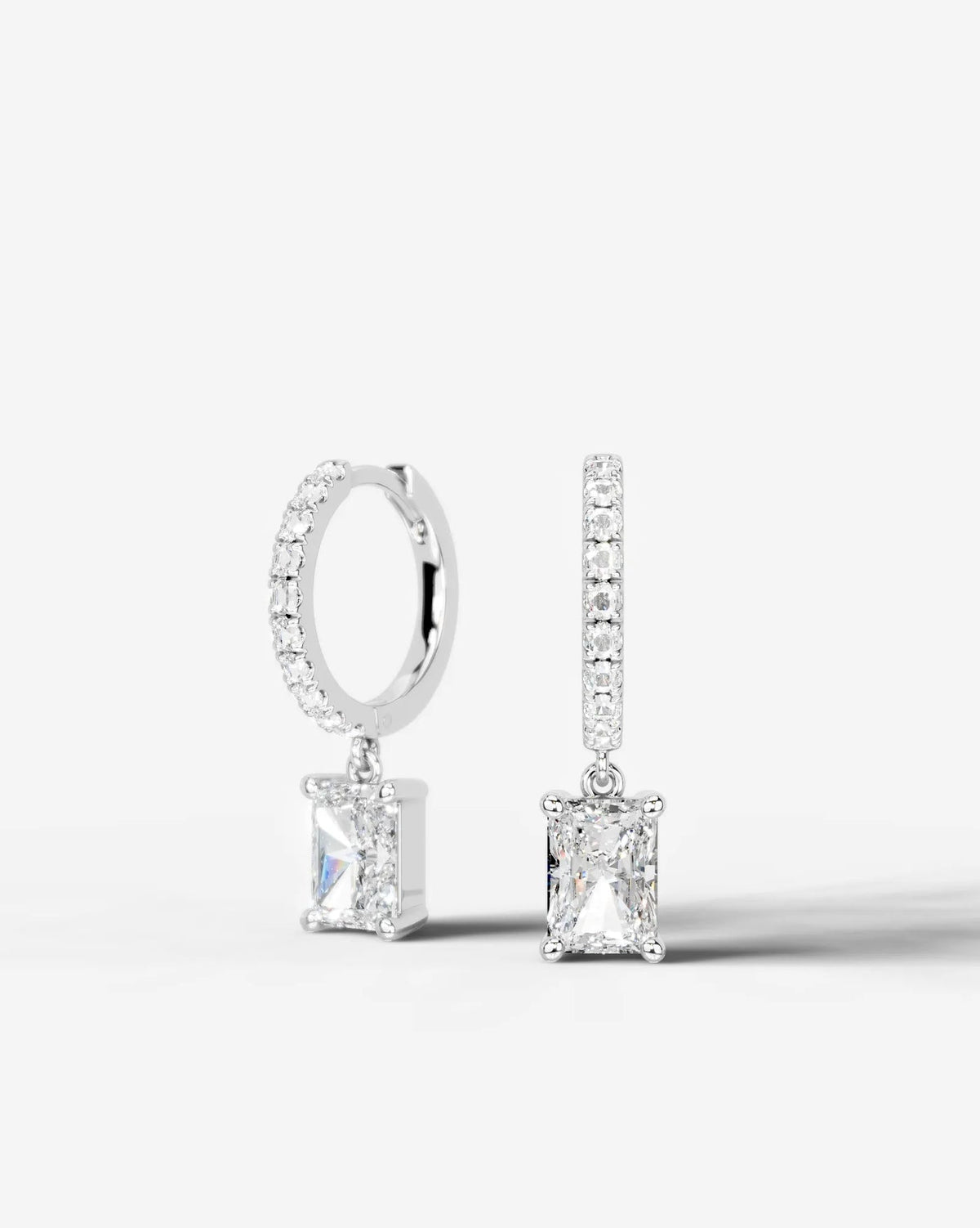 Lab Grown Diamond Elongated Radiant Drop Pavé Hoop Earrings