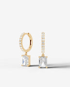 Lab Grown Diamond Elongated Radiant Drop Pavé Hoop Earrings