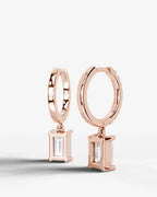 Lab Grown Diamond Emerald Cut Pavé Dangle Huggie Hoop Earrings