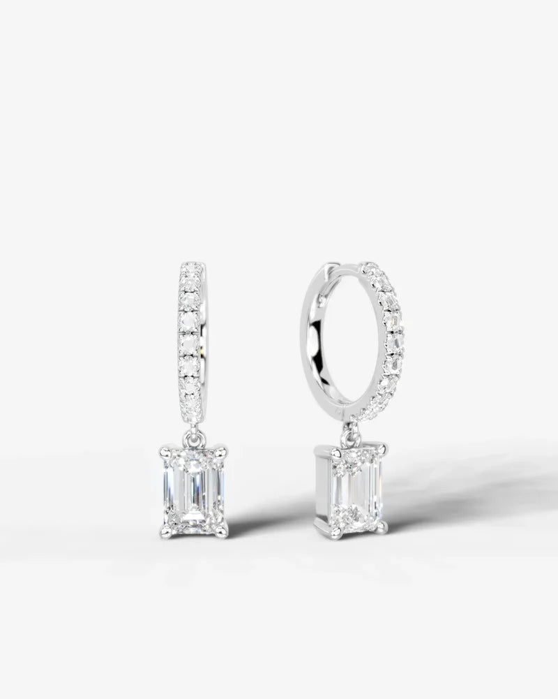 Lab Grown Diamond Emerald Cut Pavé Dangle Huggie Hoop Earrings