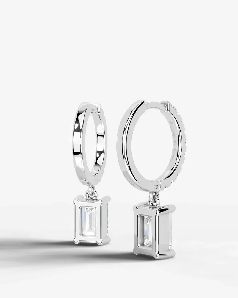 Lab Grown Diamond Emerald Cut Pavé Dangle Huggie Hoop Earrings