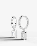 Lab Grown Diamond Emerald Cut Pavé Dangle Huggie Hoop Earrings