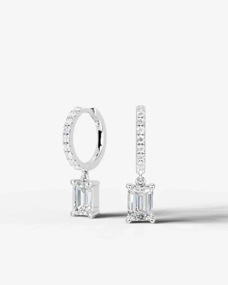 Lab Grown Diamond Emerald Cut Pavé Dangle Huggie Hoop Earrings