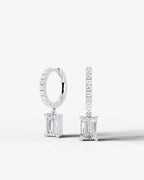 Lab Grown Diamond Emerald Cut Pavé Dangle Huggie Hoop Earrings