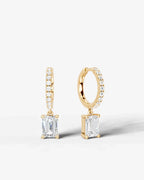 Lab Grown Diamond Emerald Cut Pavé Dangle Huggie Hoop Earrings